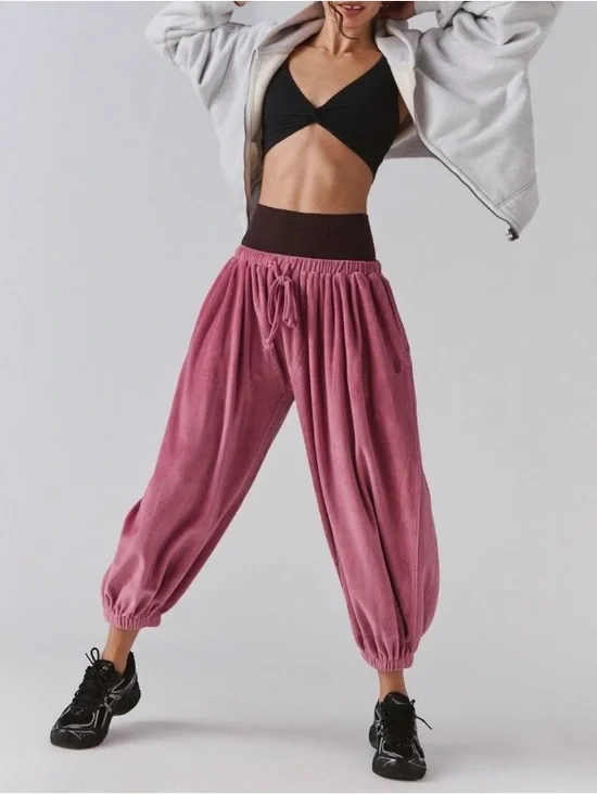 NWT! Free People Movement Momentum Velour Jogger Pants Rosewood Pink ~ Large - Picture 1 of 9